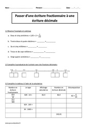 Passer d’une écriture fractionnaire à une écriture décimale - Exercices corrigés - Fractions : Primaire 5 - PDF à imprimer