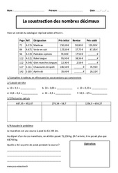 Soustraction de nombres décimaux - Exercices corrigés - Calcul : Primaire 5 - PDF à imprimer