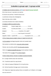 Groupe sujet - Groupe verbal - Examen Evaluation : Primaire 4, 5 - PDF à imprimer