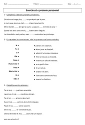Pronom personnel - Exercices corrigés : Primaire 3 - PDF à imprimer