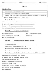 Phrase - Examen Evaluation - Grammaire : Primaire 3 - PDF à imprimer