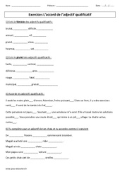 Accord de l’adjectif qualificatif - Exercices corrigés - Grammaire : Primaire 3 - PDF à imprimer