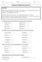 Féminin des noms en é - Exercices corrigés : Primaire 3, 4 - PDF à imprimer