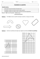 Symétrie - Examen Evaluation - Géométrie : Primaire 4, 5 - PDF à imprimer