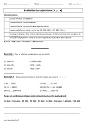 Opérations - Examen Evaluation : Primaire 4, 5 - PDF à imprimer