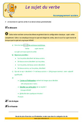 Le sujet du verbe - Soutien scolaire - Aide aux devoirs : Primaire 5 - PDF à imprimer