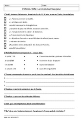 Révolution française - Examen Evaluation : Primaire 4, 5 - PDF à imprimer