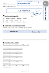 Je découvre la valeur de la lettre [x] entendue [gz] ou [cs] et j’en comprends la règle - Exercices avec correction : Primaire 2 - PDF à imprimer