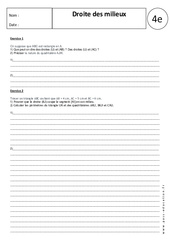 Droite des milieux - Exercices corrigés - Géométrie : Secondaire 2 - PDF à imprimer