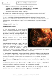 Evolution biologique et environnement - Cours - SVT : Secondaire 3 - PDF à imprimer