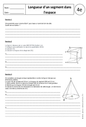 Longueur d'un segment dans l'espace - Exercices corrigés - Géométrie : Secondaire 2 - PDF à imprimer