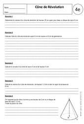 Cône de Révolution - Exercices corrigés - Géométrie : Secondaire 2 - PDF à imprimer