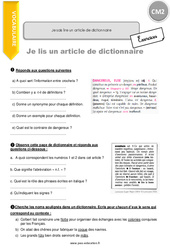 Comment lire un article de dictionnaire - Exercices avec correction : Primaire 5 - PDF à imprimer