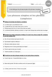 Comment distinguer les phrases simples et les phrases complexes - Exercices  : Primaire 5 - PDF à imprimer