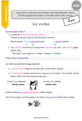 Reconnaitre un verbe dans une phrase dans des formes différentes verbe à l’infinitif, conjugué (forme simple ou composée) verbe d'état - d'action - Cours, Leçon : Primaire 4 - PDF à imprimer