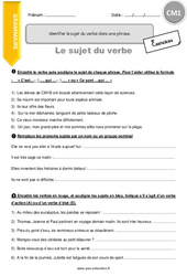 Identifier le sujet du verbe dans une phrase - Exercices  : Primaire 4 - PDF à imprimer