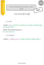 Présenter la valeur de la lettre « g » en fonction des voyelles placées juste après - Cours, Leçon : Primaire 4 - PDF à imprimer
