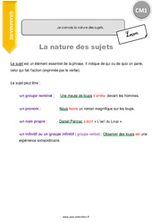 Connaître la nature des sujets - Cours, Leçon : Primaire 4 - PDF à imprimer