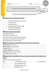 Connaitre et faire fonctionner les pronoms personnels - Exercices : Primaire 3 - PDF à imprimer