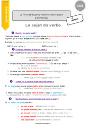 Reconnaitre le sujet du verbe et sa nature (classe grammaticale) - Cours, Leçon : Primaire 5 - PDF à imprimer