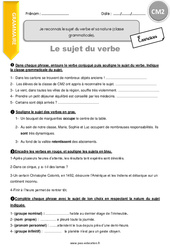 Reconnaitre le sujet du verbe et sa nature (classe grammaticale) - Exercices avec correction : Primaire 5 - PDF à imprimer