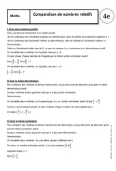 Comparaison de nombres relatifs - Cours - Ecriture fractionnaire : Secondaire 2 - PDF à imprimer