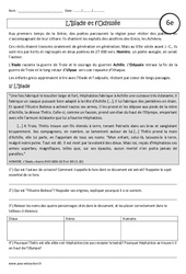 L'illiade et l'Odyssée - Etude de cas - Civilisation grecque : Primaire 6 - PDF à imprimer