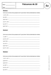 Puissances de 10 - Exercices corrigés : Secondaire 2 - PDF à imprimer
