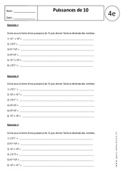 Puissances de 10 - Exercices corrigés : Secondaire 2 - PDF à imprimer