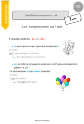 J’identifie les homonymes on ont - Cours, Leçon : Primaire 2 - Cycle 2 - PDF à imprimer