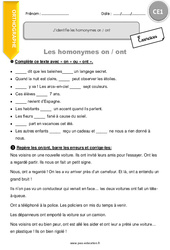 J’identifie les homonymes on ont - Exercices : Primaire 2 - PDF à imprimer
