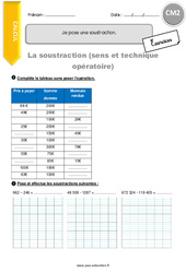 Je pose une soustraction - Exercices avec correction : Primaire 5 - PDF à imprimer