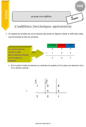Je pose une addition - Cours, Leçon : Primaire 5 - PDF à imprimer