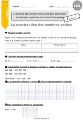 Je soustrais des nombres entiers (sens de la soustraction et technique opératoire de la soustraction posée) - Exercices avec correction : Primaire 4 - PDF à imprimer