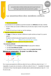 Je soustrais des nombres entiers (sens de la soustraction et technique opératoire de la soustraction posée) - Cours, Leçon : Primaire 4 - PDF à imprimer