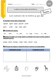 Je découvre les valeurs de la lettre g - Exercices  : Primaire 2 - PDF à imprimer
