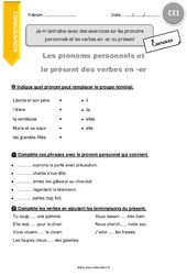Je m’entraîne avec des exercices sur les pronoms personnels et les verbes en - er au présent - Exercices  : Primaire 2 - PDF à imprimer