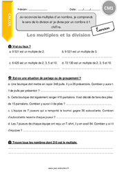 Reconnaitre les multiples d’un nombre et comprendre le sens de la division et je divise par un nombre à 1 chiffre - Exercices avec correction : Primaire 4 - PDF à imprimer