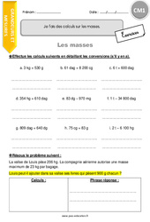 Je fais des calculs sur les masses - Exercices : Primaire 4 - PDF à imprimer