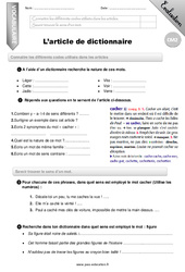 L'article de dictionnaire - Examen Evaluation - Bilan : Primaire 5 - PDF à imprimer