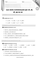 Les mots commençant par af, of,ac et ap - Examen Evaluation - Bilan : Primaire 5 - PDF à imprimer