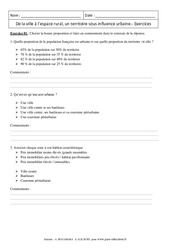 De la ville à l’espace rural, un territoire sous influence urbaine - Exercices corrigés - La France : Secondaire 3 - PDF à imprimer