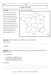 La région - Exercices corrigés - La France : Secondaire 3 - PDF à imprimer