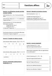 Fonctions affines - Exercices corrigés : Secondaire 3 - PDF à imprimer