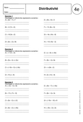Développer en utilisant la distributivité - Exercices corrigés - Calcul littéral : Secondaire 2 - PDF à imprimer