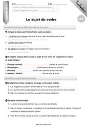 Le sujet du verbe - Examen Evaluation - Bilan : Primaire 5 - PDF à imprimer