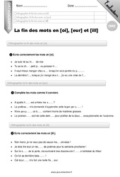 La fin des mots en [oi], [eur] et [ill] - Examen Evaluation - Bilan : Primaire 5 - PDF à imprimer