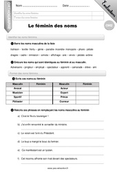 Le féminin des noms - Examen Evaluation - Bilan : Primaire 5 - PDF à imprimer