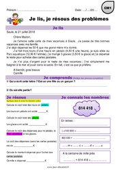 Addition, multiplication, soustraction et euros - Je lis et je résous des problèmes : Primaire 4 - PDF à imprimer