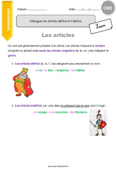 Distinguer les articles définis et indéfinis - Cours, Leçon : Primaire 4 - PDF à imprimer